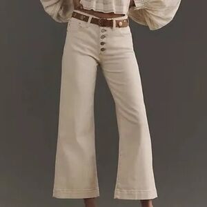 Scotch & Soda Womens Wide-Leg High-Rise Button-Fly Ecru Cotton Jeans